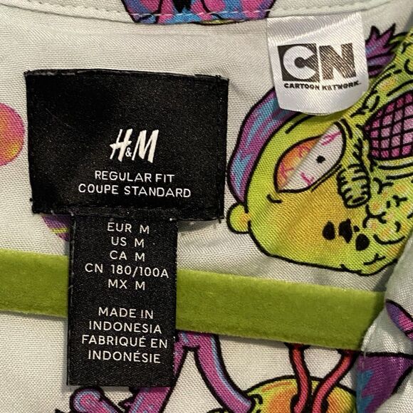 H&M Rick & Morty Button Up Shirt Mens M Cartoon Gothic‎ Novelty Vacation Kidcore - Picture 4 of 8
